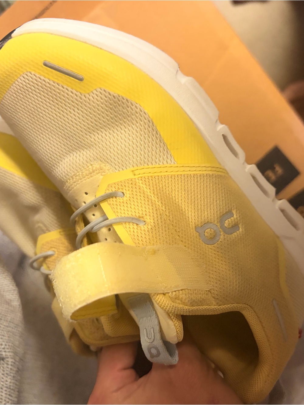 On Running Kids' Yellow and White Velcro Athletic Sneaker